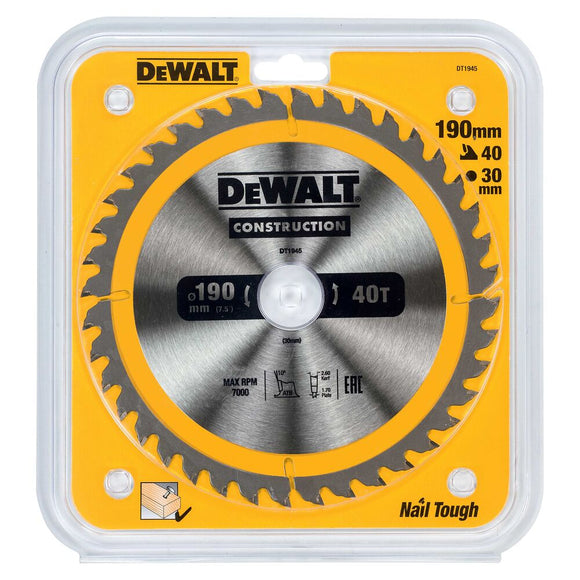 DEWALT Circular Saw Blade 190x30mm 40T (AC) |DTI945-QZ